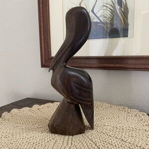 Vintage Midcentury Hand Carved Ironwood Pelican Bird Figurine 11” Ironwood Bird
